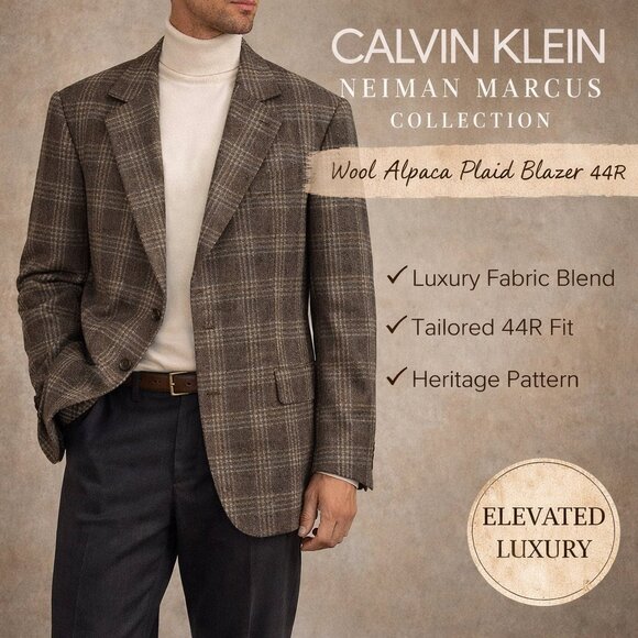 Calvin Klein Neiman Marcus Collection Blazer Mens Wool Alpaca Sport Coat Plaid
